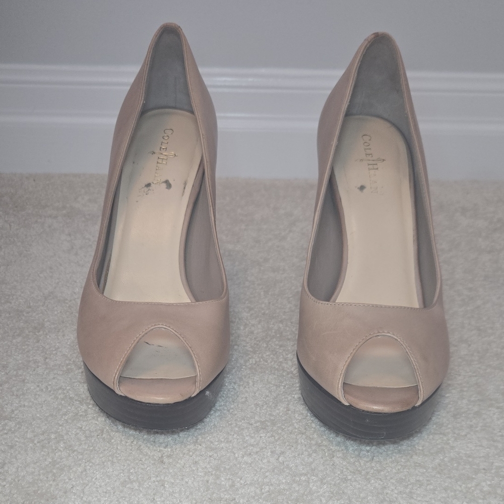 Cole Haan Women's Beige Peep Toe Heels